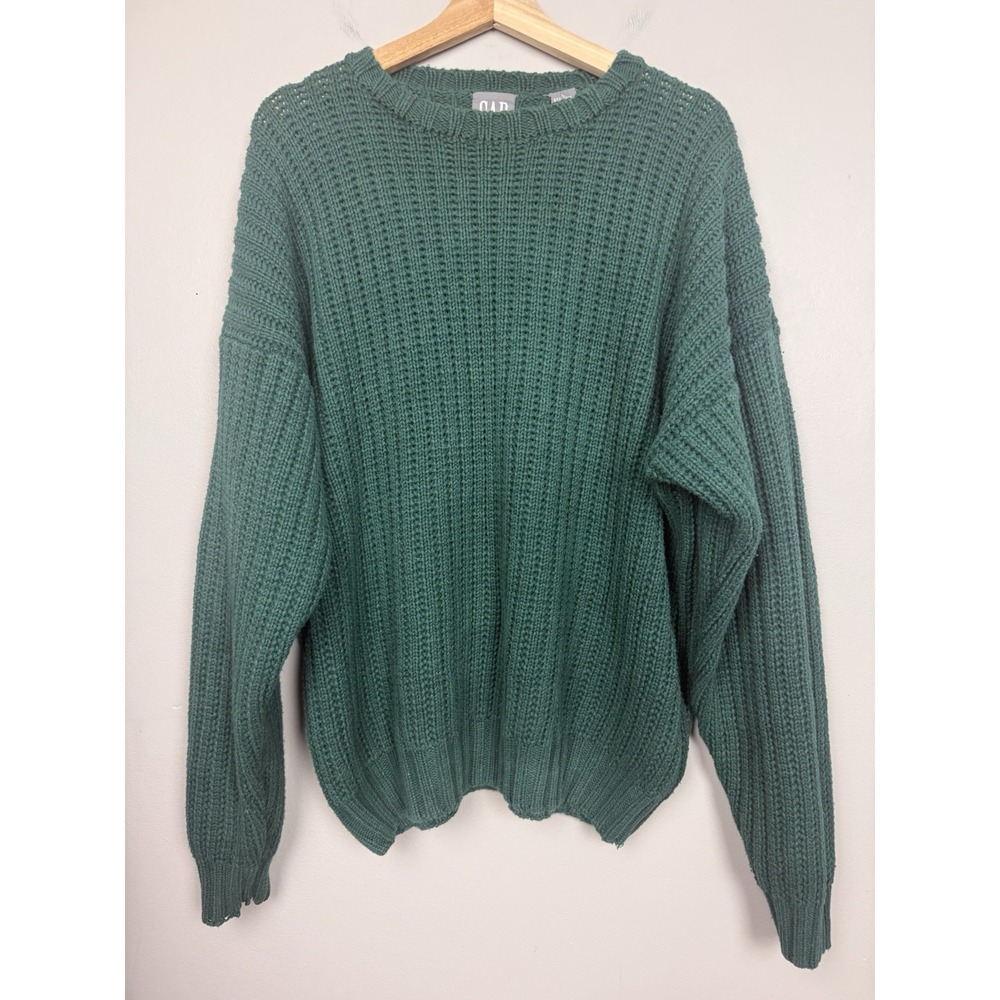 Vintage Gap Chunky Knit Green Sweater Fisherman Pullover‎ Heritage Preppy Ivy LG